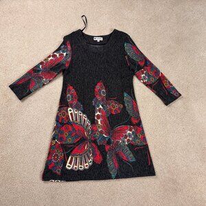 Vintage Papillon Boho Butterfly Sweater Dress Tunic Long Bohemian Stretch Medium
